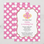 かわいい蝶の誕生日パーティー招待状 招待状 (正面/裏面)