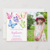 かわいい蝶の誕生日写真招待状 招待状 (正面)