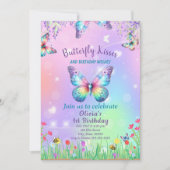 かわいい蝶の誕生日招待状（女の子用） 招待状 (正面)