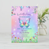 かわいい蝶の誕生日招待状（女の子用） 招待状 (スタンド正面)