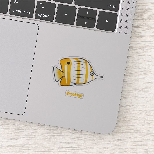 かわいい蝶の魚の漫画イラストレーション シール (詳細)