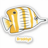 かわいい蝶の魚の漫画イラストレーション シール (正面)