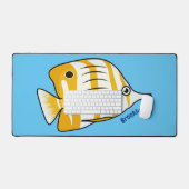 かわいい蝶の魚の漫画イラストレーション デスクマット (キーボード&マウス)