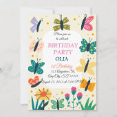 かわいい蝶の1歳誕生日招待状 招待状 (正面)