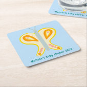 かわいい蝶カスタムの赤ちゃんシャワー スクエアペーパーコースター (アングル)