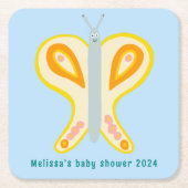 かわいい蝶カスタムの赤ちゃんシャワー スクエアペーパーコースター (正面)