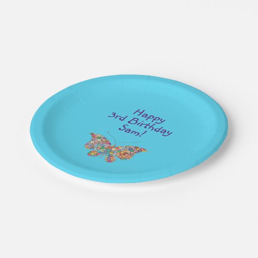 かわいい蝶ハッピーサードバースデーパーソナライズ ペーパープレート (アングル)