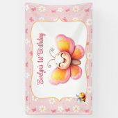 かわいい蝶ピンクフローラガール1st誕生日 横断幕 (縦)