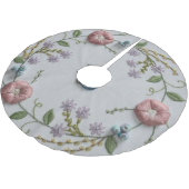 かわいい蝶ミントの緑のピンクの刺繍の花柄 ブラッシュドポリエステルツリースカート (アングル)