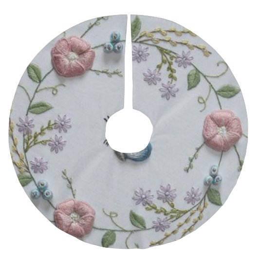 かわいい蝶ミントの緑のピンクの刺繍の花柄 ブラッシュドポリエステルツリースカート (正面)