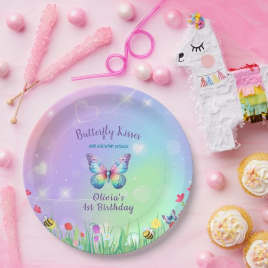 かわいい蝶誕生日のための女の子の紙プレート ペーパープレート (パーティー)
