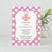 かわいい蝶（ちょう）の誕生日パーティーの招待 招待状 (スタンド正面)