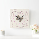 かわいい蝶 スクエア壁時計 (ホーム)