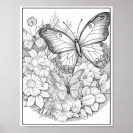 かわいい蝶/花の着色 ポスター