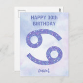 かわいい蟹座のカスタムパープル ハッピーバースデー ポストカード (正面/裏面)