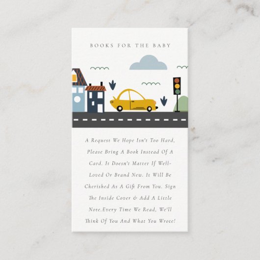 かわいい街の車の赤ちゃんシャワー用ブック エンクロージャーカード (正面)