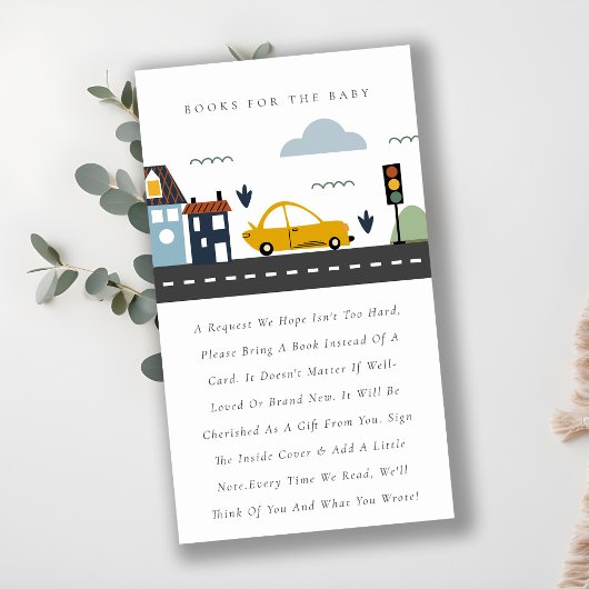 かわいい街の車の赤ちゃんシャワー用ブック エンクロージャーカード