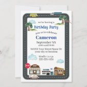 かわいい街の風景　交通道路 招待状 (正面)