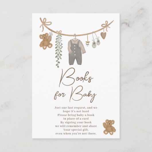 かわいい衣料品ライン赤ちゃんシャワーが本をもたらす エンクロージャーカード (正面)