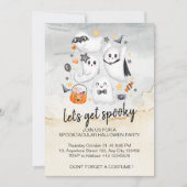 かわいい衣装の怖い幽霊とパンプキンのハロウィーン 招待状 (正面)