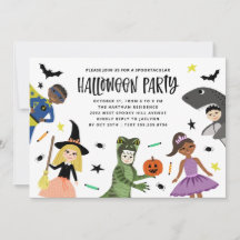 かわいい衣装の現代的なハロウィンパーティー招待状