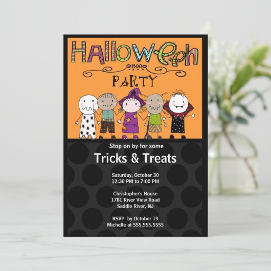 かわいい衣裳のパーティーのハローウィンパーティの招待状 招待状 (スタンド正面)