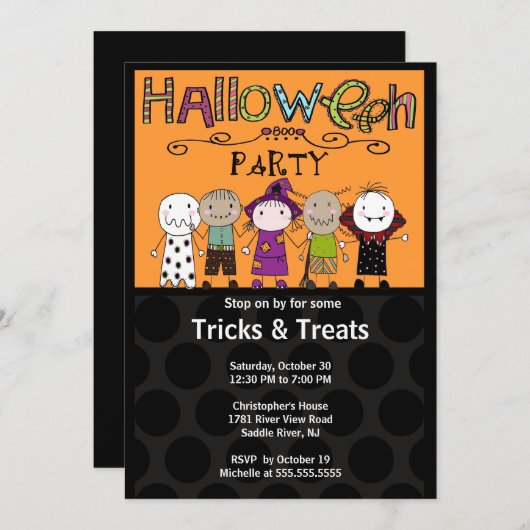 かわいい衣裳のパーティーのハローウィンパーティの招待状 招待状 (正面/裏面)