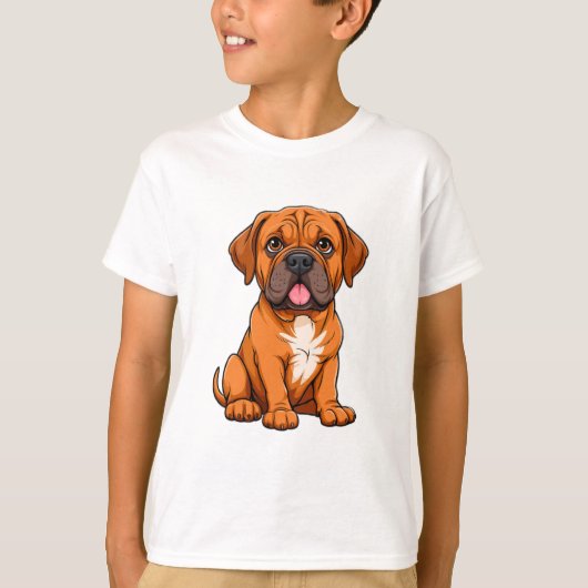 かわいい表情のボルドー・マスティフのキャラクター Tシャツ (正面)