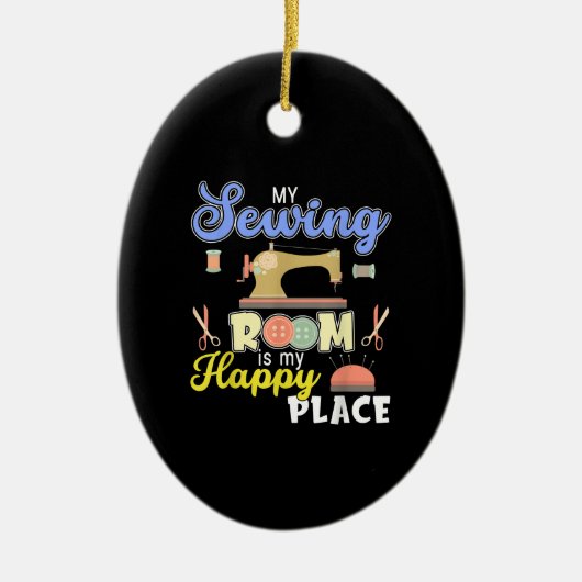 かわいい裁縫ギフトキルターズクラフトキルティング セラミックオーナメント (正面)