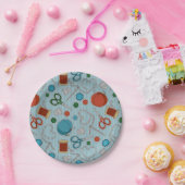 かわいい裁縫テーマパターン青 ペーパープレート (パーティー)