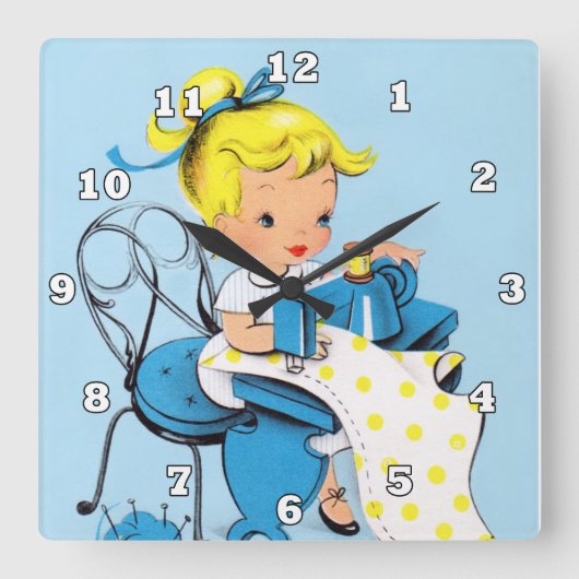 かわいい裁縫ルームのデコの壁時計 スクエア壁時計 (正面)