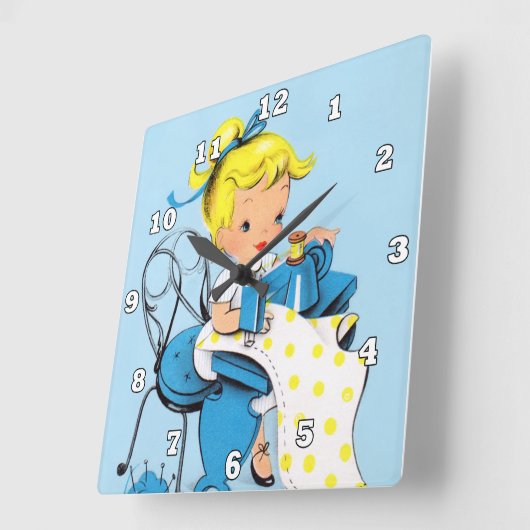 かわいい裁縫ルームのデコの壁時計 スクエア壁時計 (傾斜)