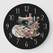 かわいい裁縫好きの機械 ラージ壁時計 (正面)