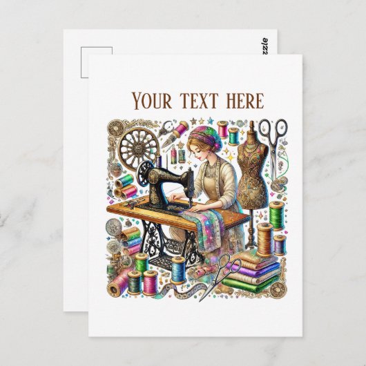 かわいい裁縫好きの追加文字 ポストカード (正面/裏面)