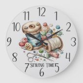 かわいい裁縫時間の追加文字 ラージ壁時計 (正面)