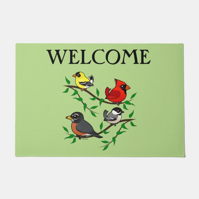 かわいい裏庭の鳥 ドアマット (正面)
