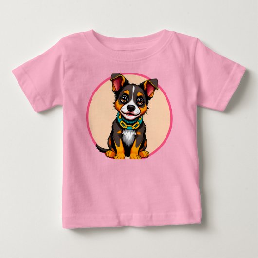 かわいい襟付きアニメ犬 ベビーTシャツ (正面)