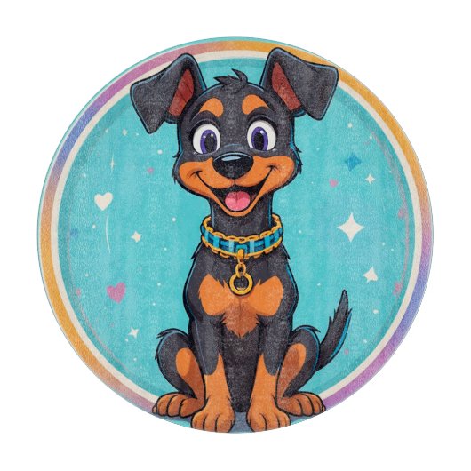 かわいい襟付き漫画の犬 カッティングボード (正面)