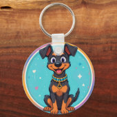 かわいい襟付き漫画の犬 キーホルダー (正面)