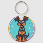 かわいい襟付き漫画の犬 キーホルダー (裏面)