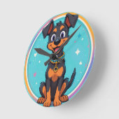 かわいい襟付き漫画の犬 ラウンド壁時計 (傾斜)