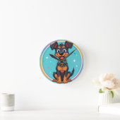 かわいい襟付き漫画の犬 ラウンド壁時計 (ホーム)