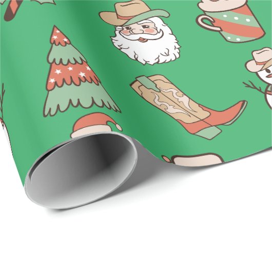かわいい西カウボーイハットとブーツのクリスマス ラッピングペーパー (ロールコーナー)