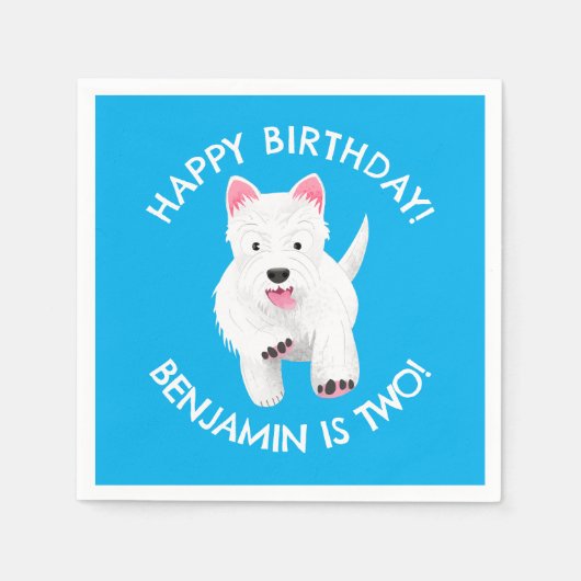 かわいい西ハイランドテリアパーソナライズされた誕生日 スタンダードカクテルナプキン (正面)