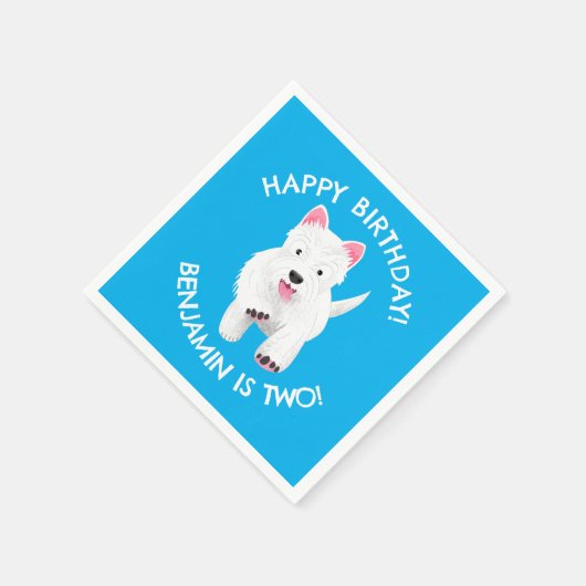 かわいい西ハイランドテリアパーソナライズされた誕生日 スタンダードカクテルナプキン (角)