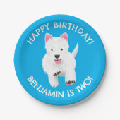 かわいい西ハイランドテリアパーソナライズされた誕生日 ペーパープレート (正面)