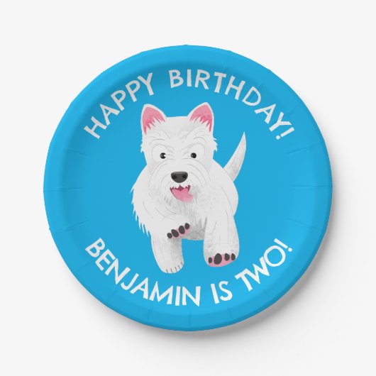 かわいい西ハイランドテリアパーソナライズされた誕生日 ペーパープレート (正面)