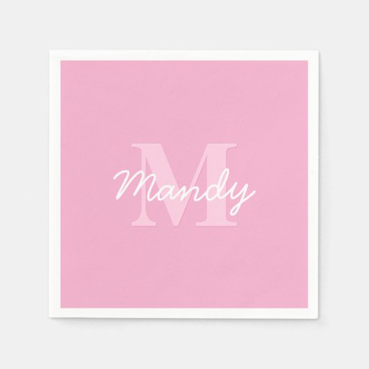 かわいい見た目のカッシブの名前&モノグラム | ピンク スタンダードカクテルナプキン (正面)