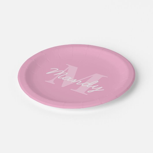 かわいい見た目のカッシブの名前&モノグラム | ピンク ペーパープレート (アングル)
