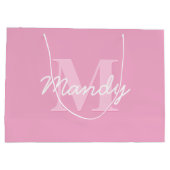 かわいい見た目のカッシブの名前&モノグラム | ピンク ラージペーパーバッグ (裏面)